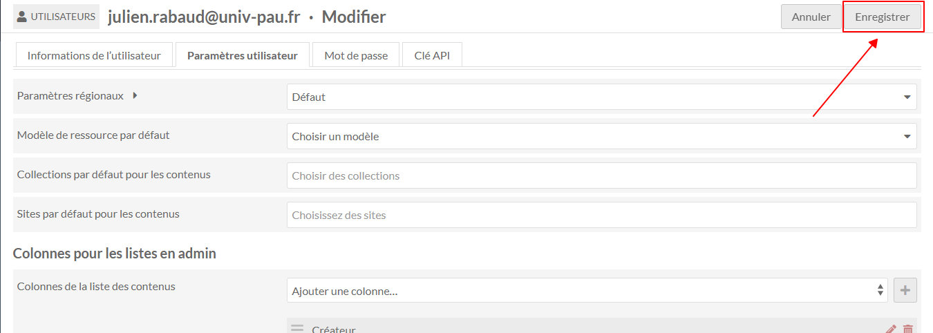 Cliquer sur enregister